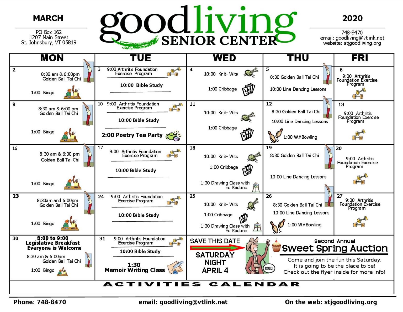 Good Living Senior Center Monthly Event Calendar